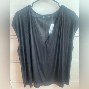 Women’s New York&Company Black Shear Lightly Ribbed VNeck Cap Sleeve Top Size 2X